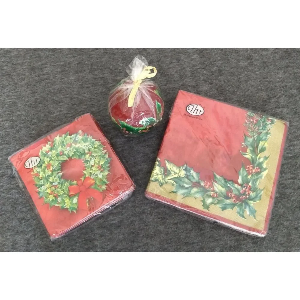 IHR 3-Ply Paper Napkins Bundle 20 Lunch & Cocktail + Round Candle Wreath Garland